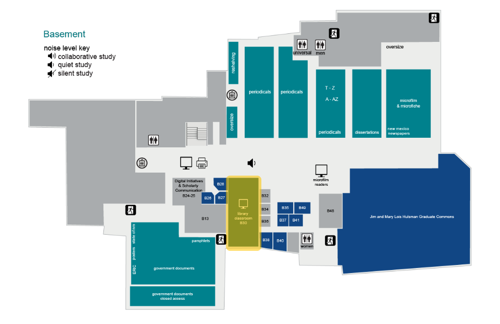 Map showing the location of Zimmerman Library room B-30
