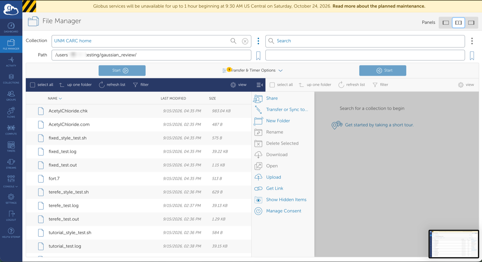 File Manager in two-panel view